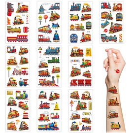 10 Sheets Cartoon Train Temporary Tattoos, Waterproof Fantasy Steam Engine Cute Locomotive Designs Tattoos Stickers for Boys Girls Kids Party Favors, Birthday Gifts