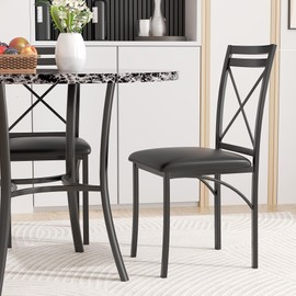 VECELO Metal Dining Chairs Set of 4, Steel Legs and PU Leather Cushion Seats for Kitchen, Living Room, Black