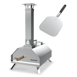 IULULU CH WH 11'' Outdoor Pizza Oven Wood Fired Pellet Stove, Portable Stainless Steel Cooking PizzaMaker for Outside Kitchen, Garden, Patio, Backyard, With Peel, Silver