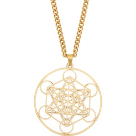MINACHI Sacred Angel Seal Archangel Metatron Cube Gold Plated Necklace, Jewish Symbol Jewelry, Gift for Women and Men