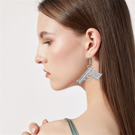 KVANU Unique Cool Punk Silver Plated Cowboy Gun Dangle Drop Earring Pistol Guns Drop Earrings for Women Men Statement Jewelry Gifts (Silver)