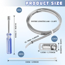 Hose Clamp 3.6 Meters, Stainless Steel Jubilee Clips with 11 Fasteners, with 8mm Blue Screwdriv, Adjustable Hose Pipe Clips, DIY Worm Clamp, Pipe Clamp for Plumbing, Exhaust Ducting Tube and Fuel Line