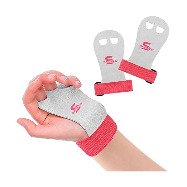 Leather Palm Hand Grips Gymnastic Pull-up Training Palm Protector for Kids Children Wrist Straps Workout Strong Support Heavy Duty Junior Palm Protection Equipment Fitness (S, Pink White)