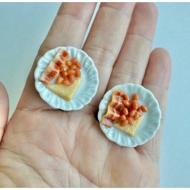 USAminiature 6 pcs1:12 Dollhouse Miniature Food Breakfast Egg bacon waffle cream fruit French - 2 beans