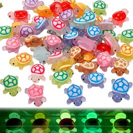Pack of 60 Mini Luminous Turtles Resin, Sea Creatures Figures, Miniature Figures, Turtle Figures, Dark Luminous Colourful Mini Animals, Sand Animals, Small Turtles Landscape Scenes for Garden