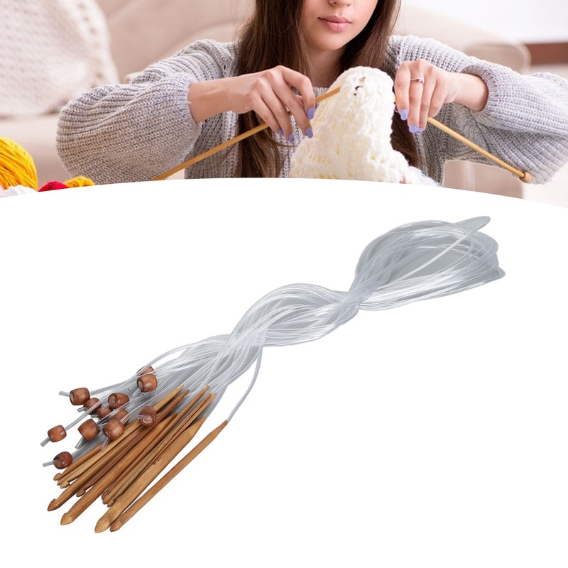 12pcs Afghan Rug Crochet Hook Handicraft Carbonized Bamboo Tunisian Crochet