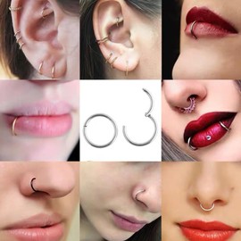 MOQIKAKA16G 18G 20G Surgical Steel Nose Septum Rings Hoops - Stainless Steel Hinged Clicker Segment Nose Rings Hoop Helix Cartilage Daith Tragus Sleeper Earrings, Ear Plugs Tunnels Gauges Body
