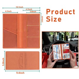Kewucn Car Registration and Insurance Card Holder, Leather Auto License Document Glove Box Compartment Organizer, Essentials Vehicle Wallet Case for Driver License, ID Card (Brown)