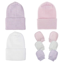 Baby Caps and Mittens Newborn Hospital Beanie Hats No Scratch Gloves Soft Babies Gift Set for Boys Girls (Style 4)