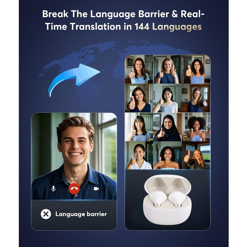 Luocute Translation Earbuds Real Time, 164 Language AI Translator Earbuds