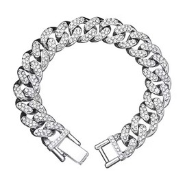 CareUToo Solid 925 Sterling Silver Cuban Link Bracelet for Men / 18cm 21cm Mens Diamonds Prong Set Bracelet Great Gift Idea (Silver, 21cm)