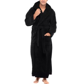 Alexander Del Rossa Mens Robe, Plush Fleece Hooded Bathrobe Men, Big and Tall Robe Black Large (A0125BLKLG)