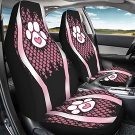Qiyupavto 2-Set Paw Printed Car Seat Covers,Universal Front Seat Protectors Stretch Automotive Seat Covers Accessories for Car SUV Sedan Truck Vans Seat