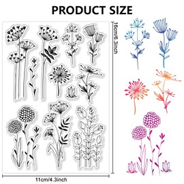 CHGCRAFT Dandelion Clear Stamps Leaves Flowers Transparent Stamp Dandelion Silicone Clear Stamp Seals for Cards Making DIY Scrapbooking Photo Decoration