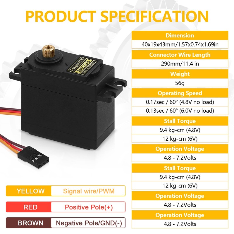 6pcs MG995 55G Micro Servo Motor Metal Geared Motor Kit