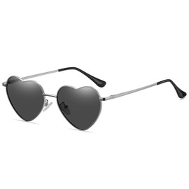 QVKUUT Vintage Heart Sunglasses Women's Polarised Festival Heart Shape Sunglasses, Silver/black