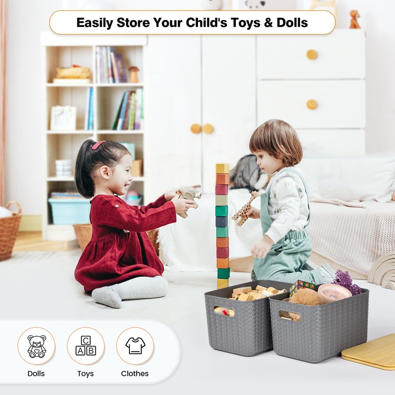 Ohmlove 4 Packs Storage Bins with Bamboo Lids - Plastic