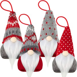 Skylety 4 Pieces Christmas Tree Hanging Gnomes Ornaments Handmade Swedish Tomte Gnome Hat Plush Scandinavian Santa Beard Ornaments for Christmas Tree Fireplace Home Decor