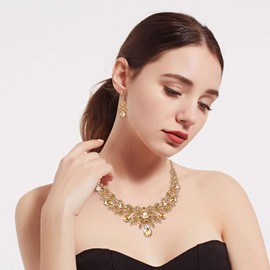 EVER FAITH Women's Necklace Earrings Set Rhinestone Crystal Wedding 2 Layers Flower Leaf Teardrop Jewellery Set Clear, Crystal, Crystal