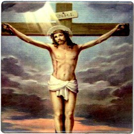 KUSTOM ART Magnet (magnet) Image of Jesus Crucifix Religious Imprinted On Ceramic 7,5x7,5cm