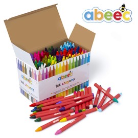 abeec 144 Crayons - Set of 144 Assorted Wax Crayons for Kids - 12 Different Coloured Colouring Crayons 6 of Each Colour – Art and Crafts Supplies for Kids