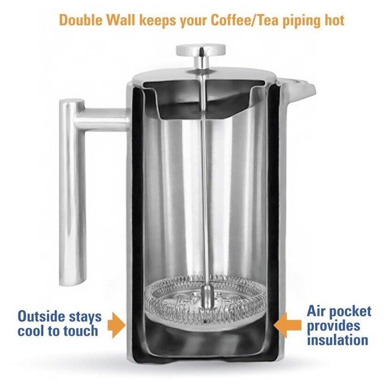 Modern Home 27oz FRENCH PRESS COPPER POT DOUBLE WALL STAINLESS