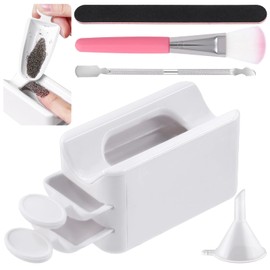 Tanstic 7Pcs Portable Dip Powder Nail Kit, including Dip Powder Recycling Tray System Nail Dip Container with Scoop, Double-ended Cuticle Pusher, Nail File, Nail Dust Brush, Funnel for Nail Art Nail Care