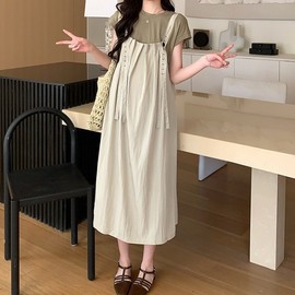 Mamkong Maternity Summer Dress & Overalls - Nursing Friendly Coffee Green Gray/M