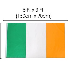 Ireland Flag Fancy Dress Decoration - Pack of 1 - Irish Large Flag with Grommets Approx 5ft x 3ft - Football, Rugby - Sporting Events, Street Parties, Festivals and Celebrations