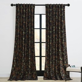 StangH Black Velvet Curtains - Back Tab Vintage Floral Design Curtains Thermal Insulated Room Darkening Window Drapes for Bedroom Living Dining Room, Black, 52 x 84-inch, 2 Panels