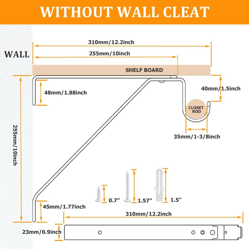 LANMIERT Heavy Duty Closet Rod Bracket, Adjustable Closet Shelf &