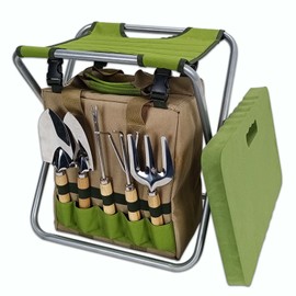 iPreference Garden Folding Gardener Stool with Gardening Tools Insulation Garden Bags Plus 5 Garden Tools and Gardening Kneeler (Green)