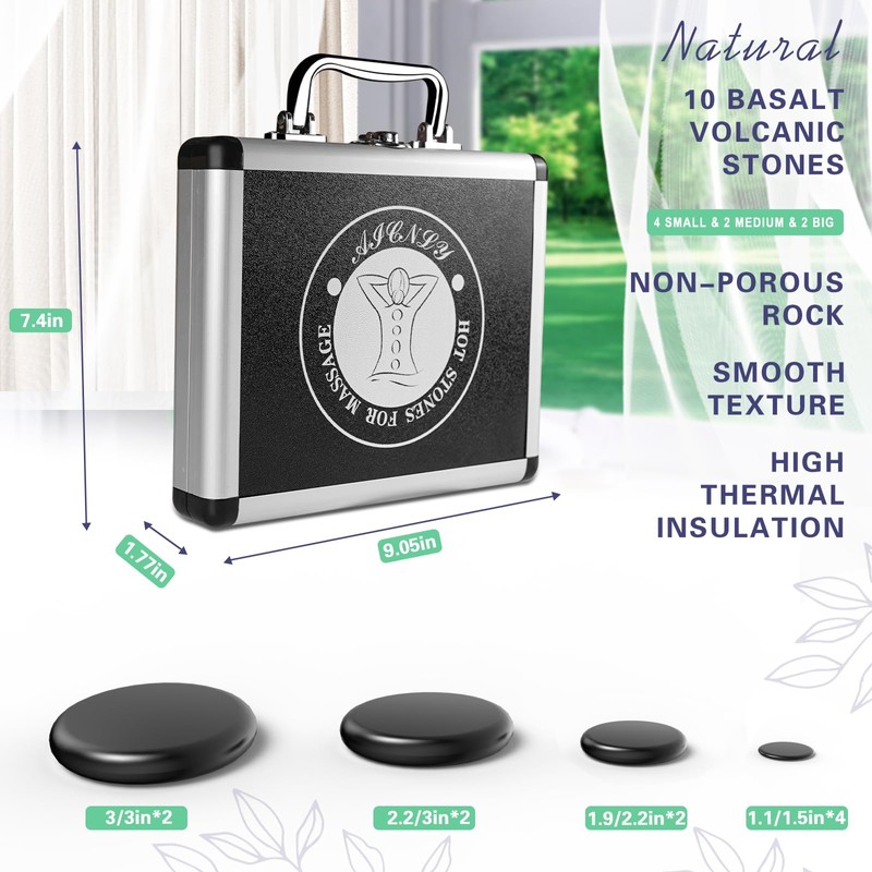 AICNLY 10 Pcs Basalt Hot Stones Massage Set with Temperature