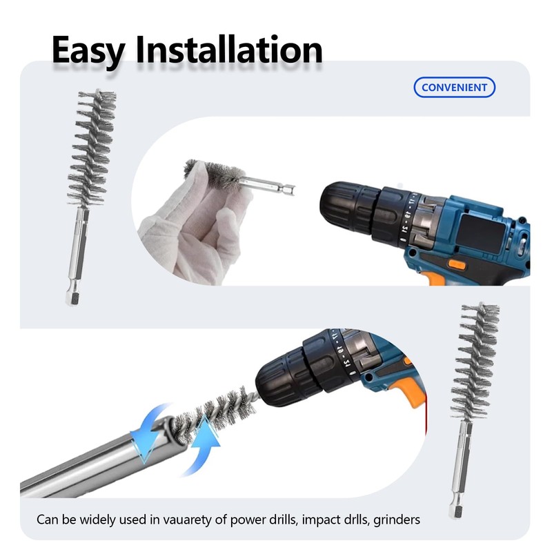 12Pcs Stainless Steel Bore Brush Set with 1/4" Hex Shank