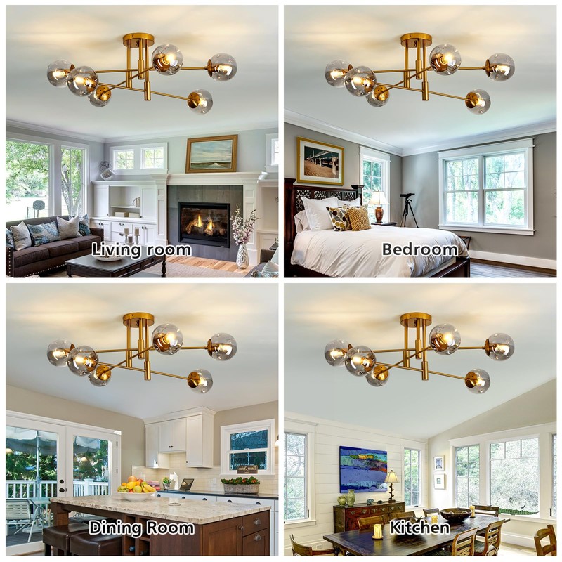 SZXYKEJI 6-Lights Glass Globe Chandelier Modern Flush Mount Ceiling Light