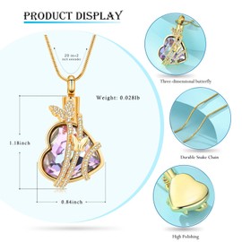 zeqingjw Butterfly Cremation Jewelry for Ashes Memorial Lockets Urn Necklace for Ashes Pendants Stainless Steel Keepsake Jewelry for Ashes, Metal, stainless-steel, Heart-Gold-B, ZW-K10723-A3