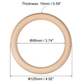 TOP-VIGOR 2Pcs Natural Wood Rings, 125mm Unfinished Wooden Rings, Wooden Loops Rings Pendant Connectors for Macrame Loose Parts Play, DIY Arts and Crafts, Jewellery Making, Ornaments, Home Decor