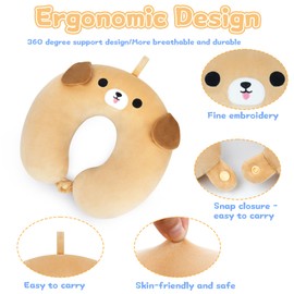 Travel Neck Pillow for Kids Adult, Cute Labrador Kids Travel Pillow, Cartoon Neck Pillow for Traveling, Soft U Shaped Travel Pillow for Airplane, Car, Recline, Sleeping