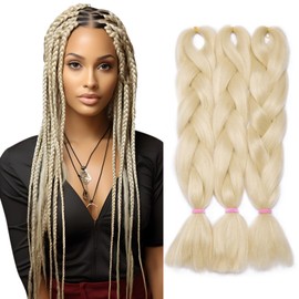 Hair Extension 60 cm Crochet Braids Two Tone Ombre Braiding Hair Synthetic Braid 3 Pieces / 300 g - Bleached Blonde