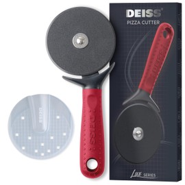 Deiss Lux Heavy Duty Pizza Cutter With Wheel Slicer- Stainless Steel Sharp Smooth Pizza Cutter Wheel With Easy Grip Non-Slip Handle, Dishwasher Safe (RED)