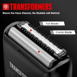 Transformers Electric Foil Shaver for Men：Portable Electric Razor for Face - IPX7 Waterproof Cordless Razor with LED Display - 2 Floating Blade USB-C Fast Rechargeable for Travel & Home
