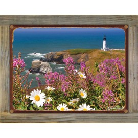 Northwest Art Mall Yaquina Head Lighthouse, Newport, Oregon Rustic Metal Print on Reclaimed Barn Wood from Photograph by Steve Terrill 8.5" x 11.5"