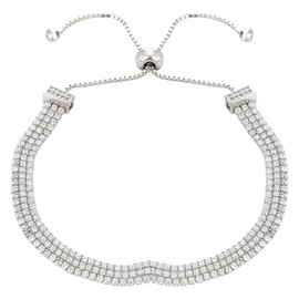 Sterling Silver Rhodium 3 Strand Adjustable Cubic Zirconia Stretch Tennis Bracelet