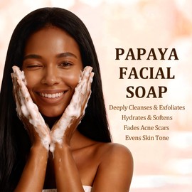 PALFICAB Papaya Soap for Reduce Acne & Even Skin Tone, All Natural Organic Papaya Facial Bar Soap with Vitamin C, Shea Butter, Aloe Vera - for All Skin Types, Paraben Free and Vegan, 3 Bars