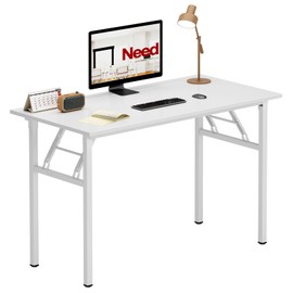 Need Folding Desk for Home Office 39-3/8" Length Modern Folding Table Computer Desk No Install Needed White Color Desktop White Frame AC5DW(100 * 60)