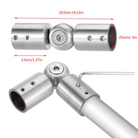 Cokritsm 25mm Curtain Rod Corner Connector, Adjustable Curtain Pole Connector, Heavy Duty Window Curtain Rod Corner Stainless Steel Hinged 2pack Silver