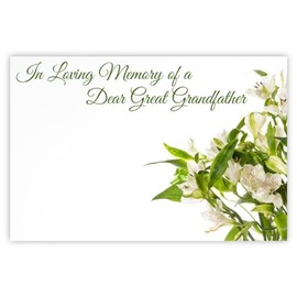 celloexpress In Loving Memory Great Grandfather (Peruvian Lily) Flower Message Cards - 60mm x 90mm - Bereavement Florist Card Sympathy Condolences Notes (Pack of 10)