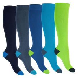 Footstar Children's Cotton Knee Socks (5 Pairs) with Contrasting Heel and Toe, Caribbean