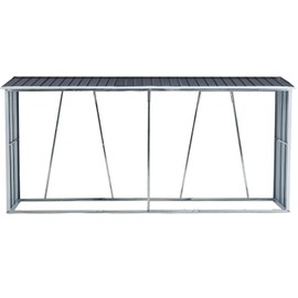 Living Source International Outdoor Firewood Storage Rack with Roof, 129.9 x 29.7 x 62.2 inches, Heavy-Duty Galvanized Steel, Gray