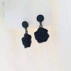 Gold Plated Rose Flower Earrings Black Dangle Drop Jewelry Bridesmaid